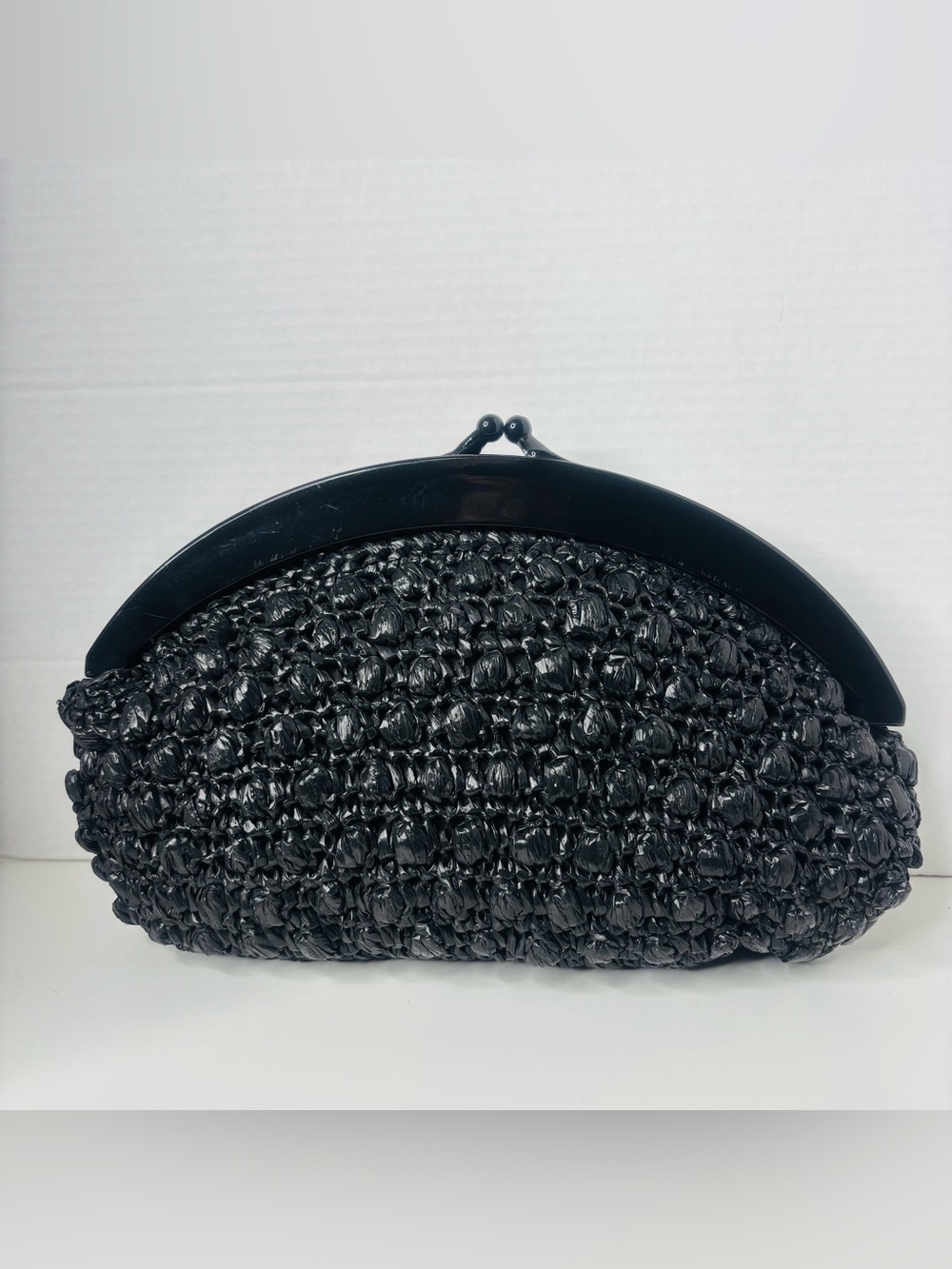 Black Woven Kiss-Lock Evening Wristlet Clutch